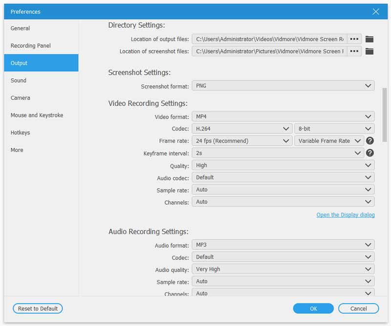 Output preferences