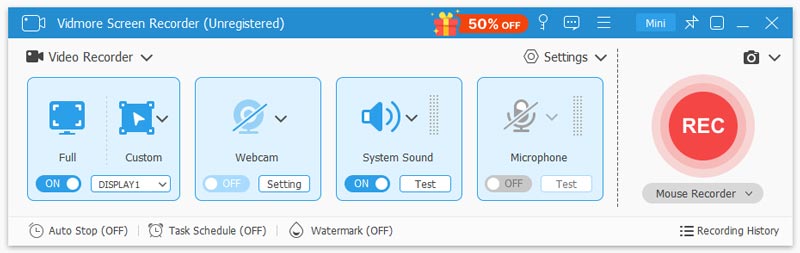 Recording area and audio settings