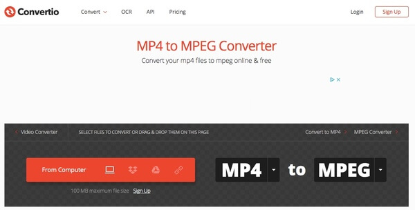 Convert MP4 to MPEG with Convertio