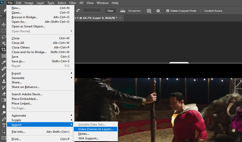 photoshop import fișier mov