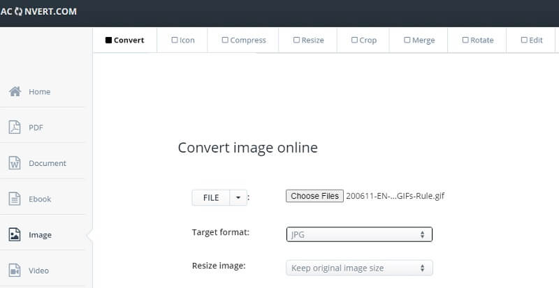 Aconvert A GIF konvertálása JPG formátumba