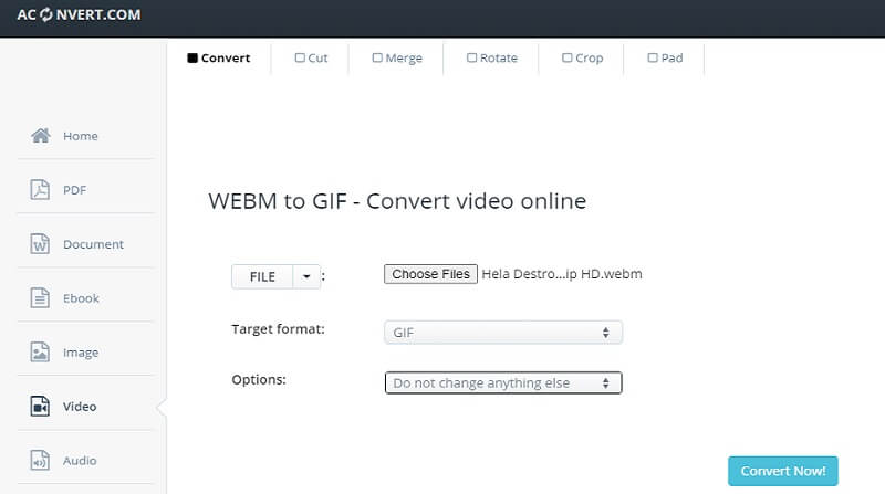 Aconvert تحويل WebM إلى GIF