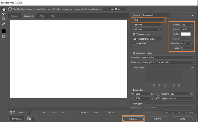 Video de Photoshop a GIF Guardar clip