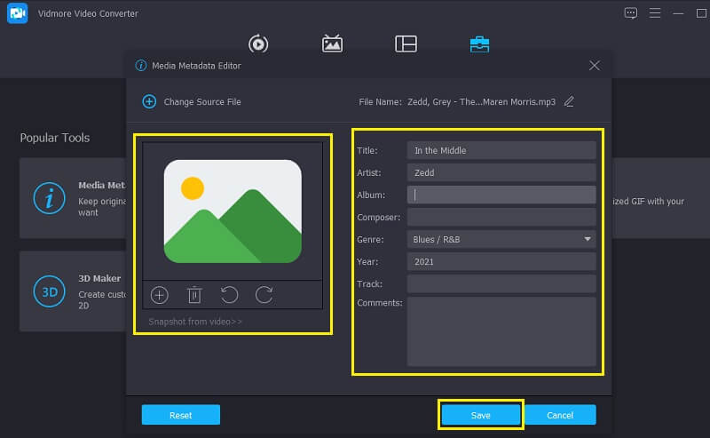 Vidmore VC Upravit metadata mp3