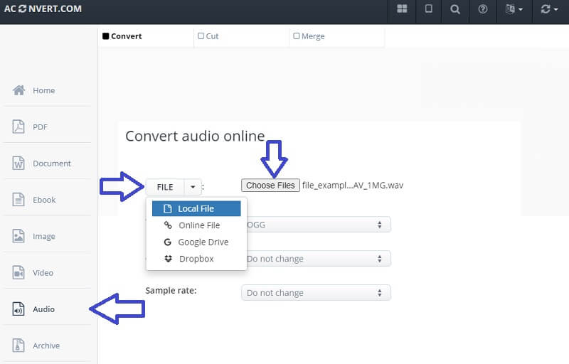 Aconvert Upload WAV File WAV To OGG