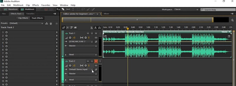 Ořezávač zvuku Adobe Audition Interface