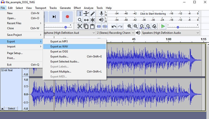 Audacity Μετατρέψτε το αρχείο OGG σε WAV