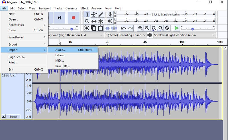 Audacity Uvezi audio OGG u WAV