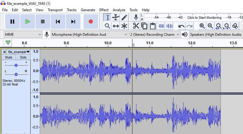 Tunsor audio Audacity Interface