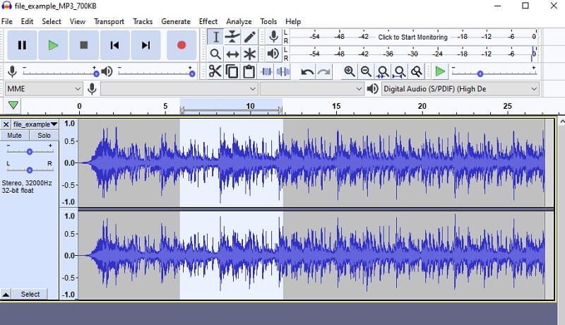 Pemotong Musik Antarmuka Audacity