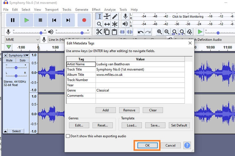 Audacity Gem output M4A til WAV