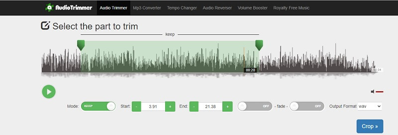 Recortador de audio Interfaz del cortador de MP3 Recortador de audio