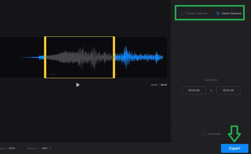 Clideo Cut 오디오 내보내기 파일 MP3 파일 다듬기