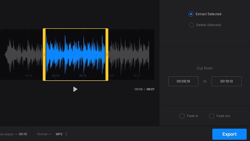 Pemotong Muzik Audio Antaramuka Clideo