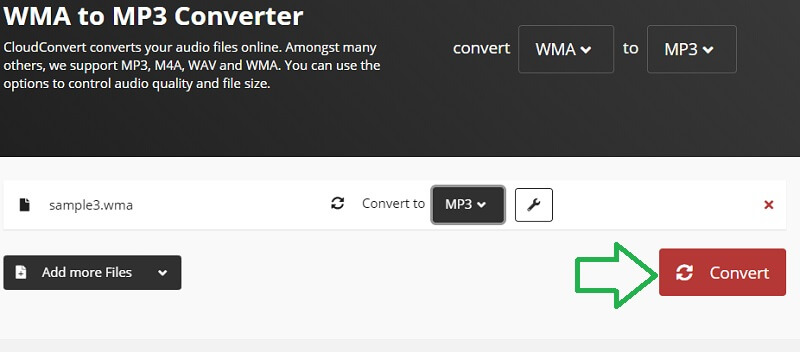 Cloud Convert Convet File WMA til MP3