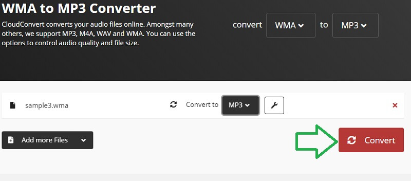 क्लाउड कन्वर्ट कन्वर्ट फ़ाइल WMA टू MP3