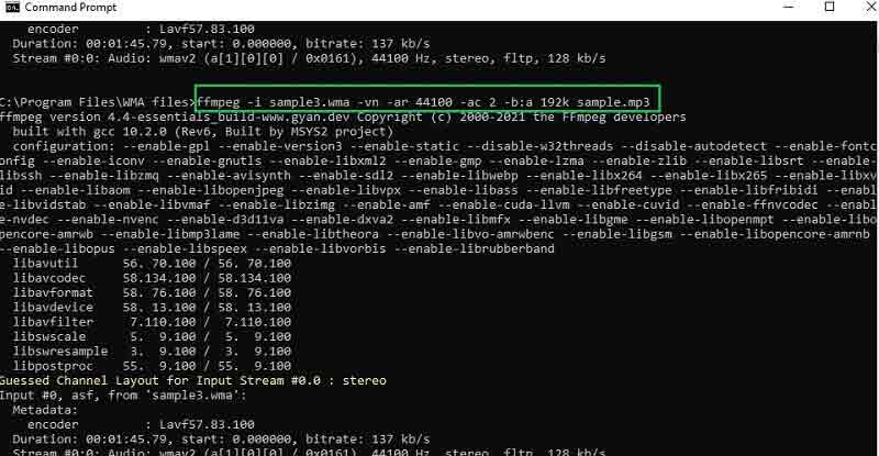 Command Prompt Chuyển đổi tệp WMA sang MP3