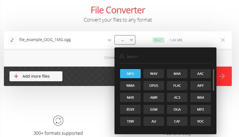 Convertio Interface OGG To MP3