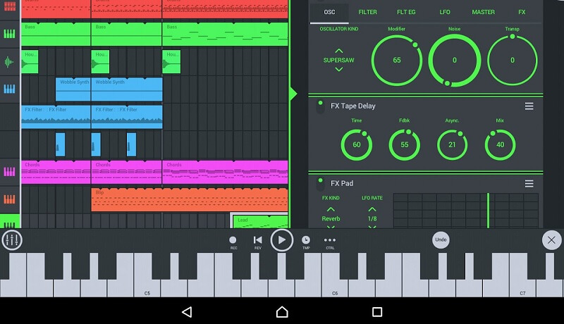 FL Studio 모바일 인터페이스 뮤직 커터