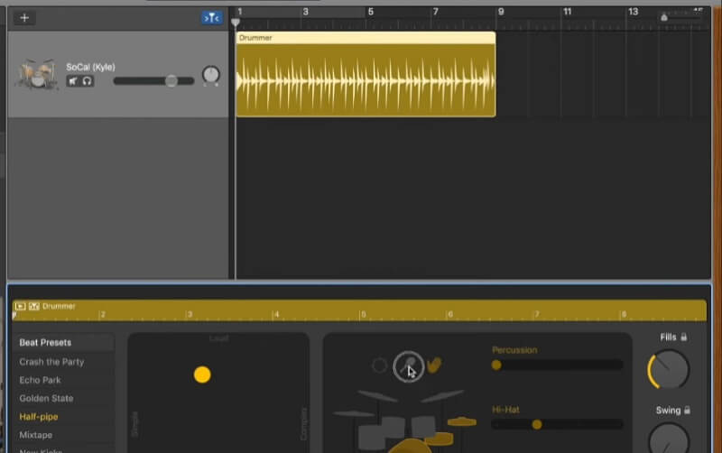 Edytor audio interfejsu GarageBand