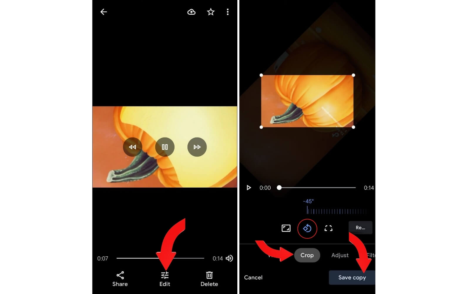 Google 포토 Android에서 비디오 회전 비디오 회전 및 저장