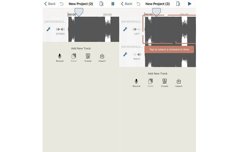 ממשק עורך אודיו Hokusai חתוך קובץ MP3