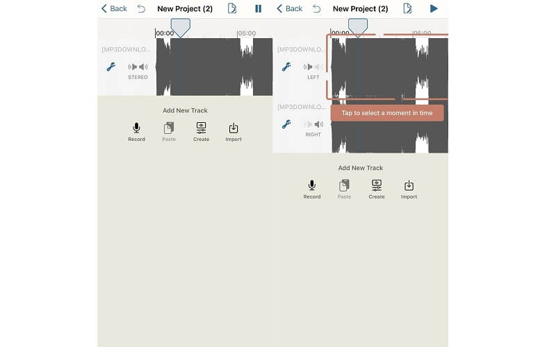 Interfaz del editor de audio Hokusai Recortar archivo MP3