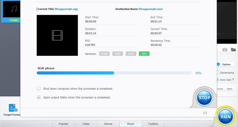 Video Proc Konvertera process OGG till MP3