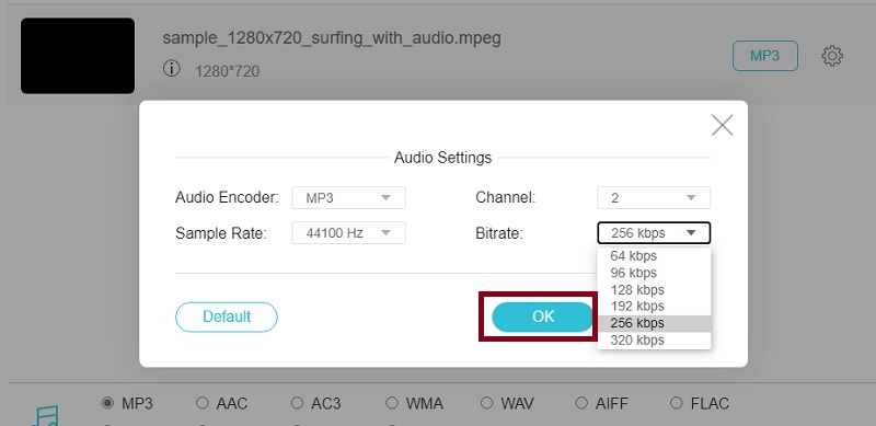 Vidmore Foac Muokkaa MPEG -lähdön MP3 -muotoon