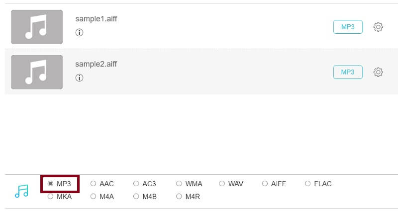 Vidmore Foac เลือกรูปแบบ AIFF เป็น MP3