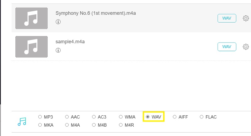 Vidmore Foac Válassza ki az M4A formátumot a WAV -hoz