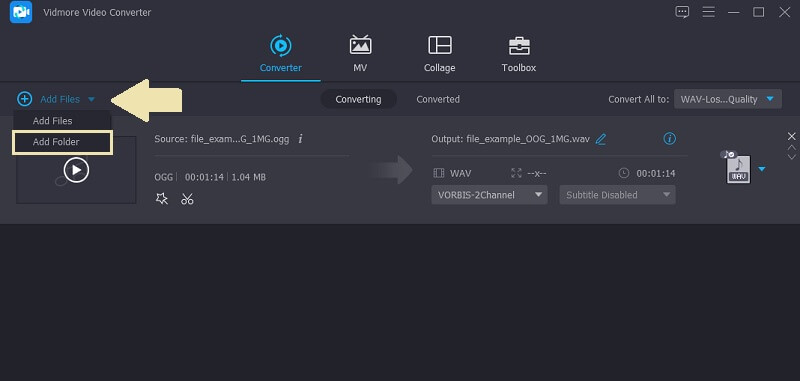 Vidmore Vc Klasör Dosyalarını OGG'den WAV'a İçe Aktarma