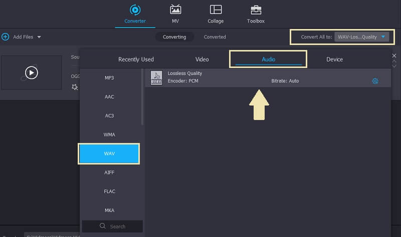 Vidmore Vc Import Select Format OGG To WAV