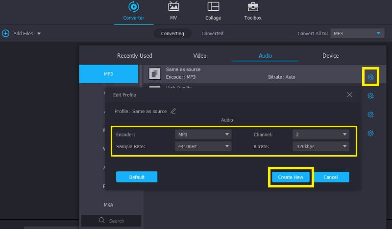 Vidmore Vc Ändra utdata WAV till MP3