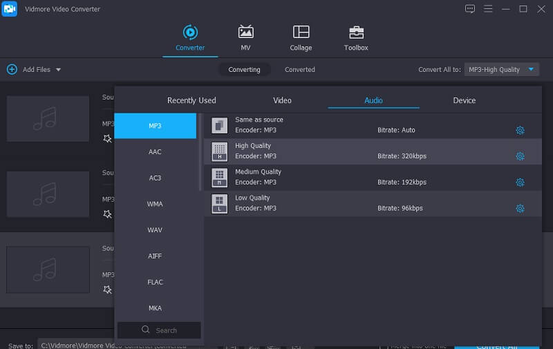 Software-ul Vidmore Vc Select Format Audio Mixer