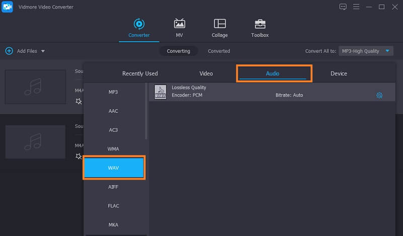 Vidmore Vc Pilih Output Format M4A To WAV