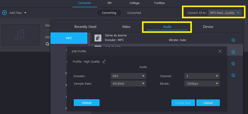 Vidmore Vc Pilih Output Format OGG Ke MP3