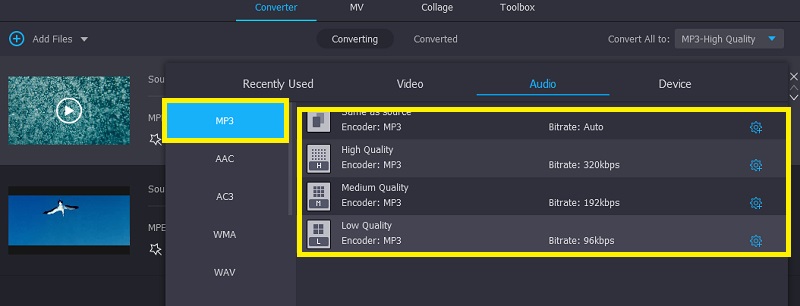 Vidmore Vc Select Preset MPEG To MP3