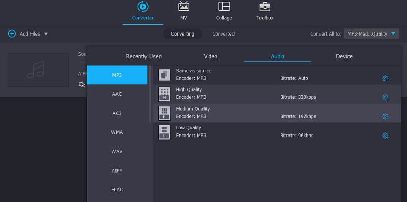 Vidmore Vc Select Profile Output AIFF To MP3