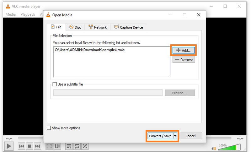 VLC Add M4A File M4A To WAV