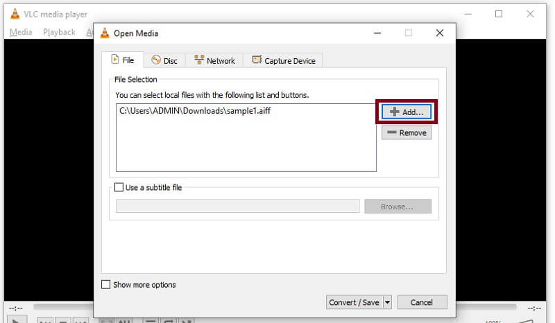 Odtwarzacz VLC Dodaj plik AIFF AIFF do MP3