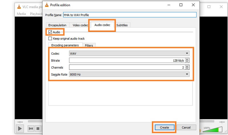 VLC Select Create Profile M4A To WAV