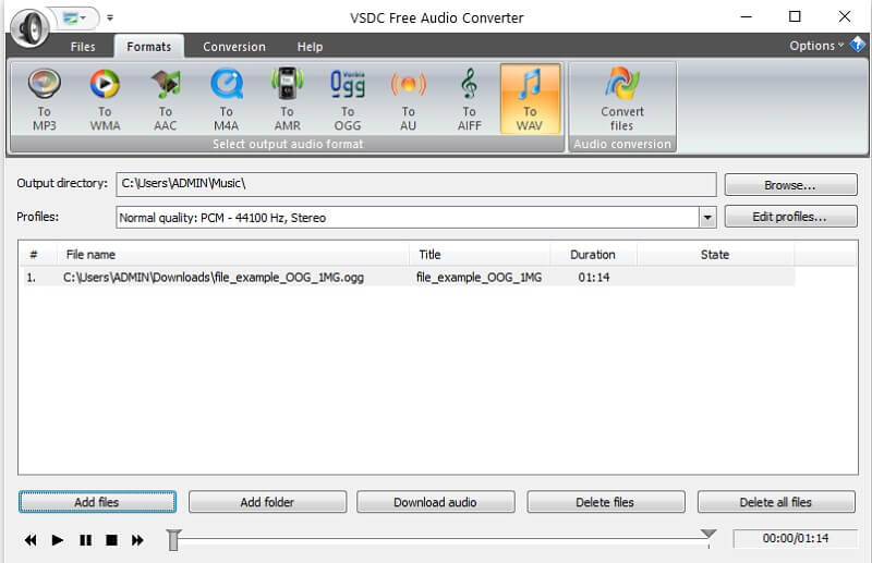 Интерфейс конвертера аудио VSDC из OGG в WAV