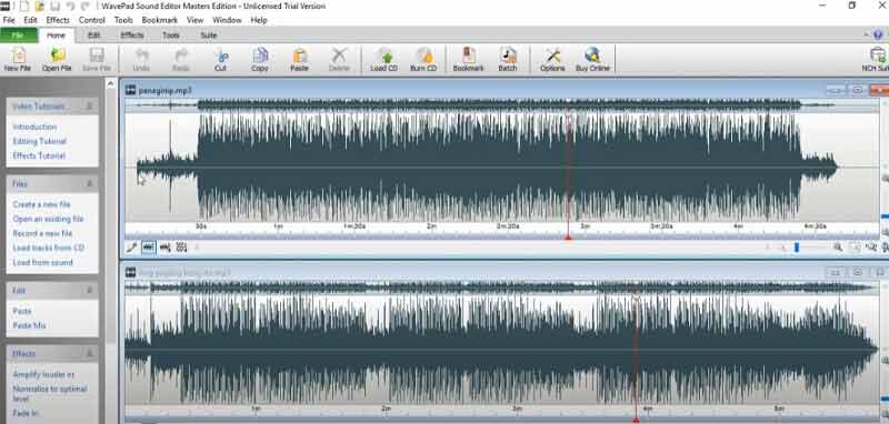 Editor de áudio de interface WavePad