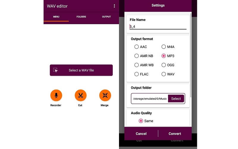 WAVToMP3-interface WAV naar MP3-converter