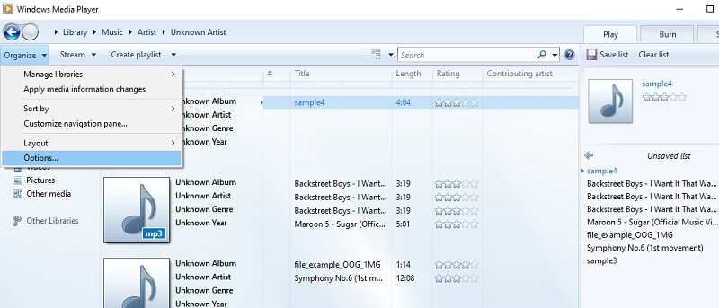 Windows Media Player Open Rip Settings AIFF To MP3
