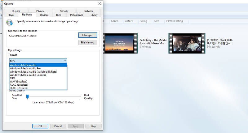נגן המדיה של Windows בחר פלט WMA ל- MP3