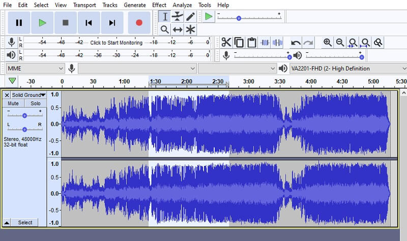 อินเทอร์เฟซการแก้ไขเสียง Audacity