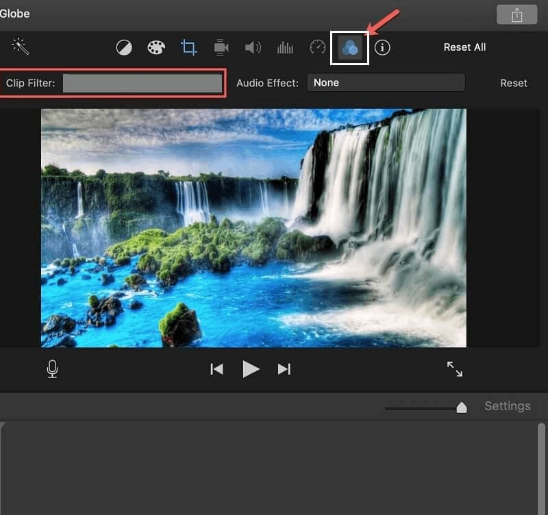 iMovie اضغط على زر التصفية