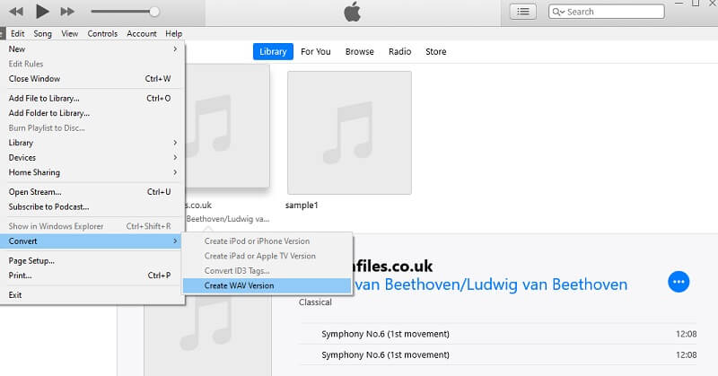 Interface de áudio do iTunes para WAV